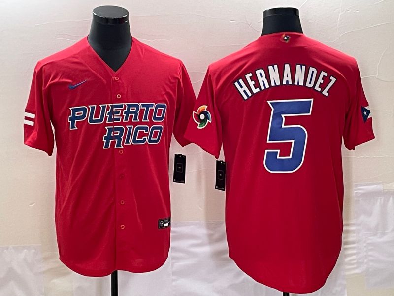 Men 2023 World Cub Puerto Rico #5 Hernandez Red Nike MLB Jersey7->more jerseys->MLB Jersey